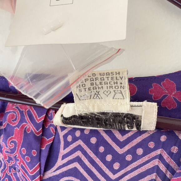 Vintage Purple Pink Batik Sheer Maxi Dress Boho Festival Hippie Witchy Fairy M - Picture 6 of 9